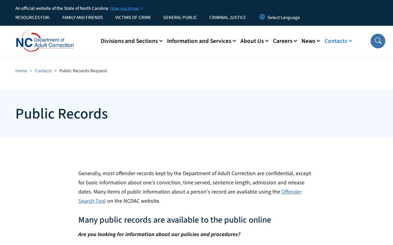 NCDAC public records source for Wayne County 72-hour release checks