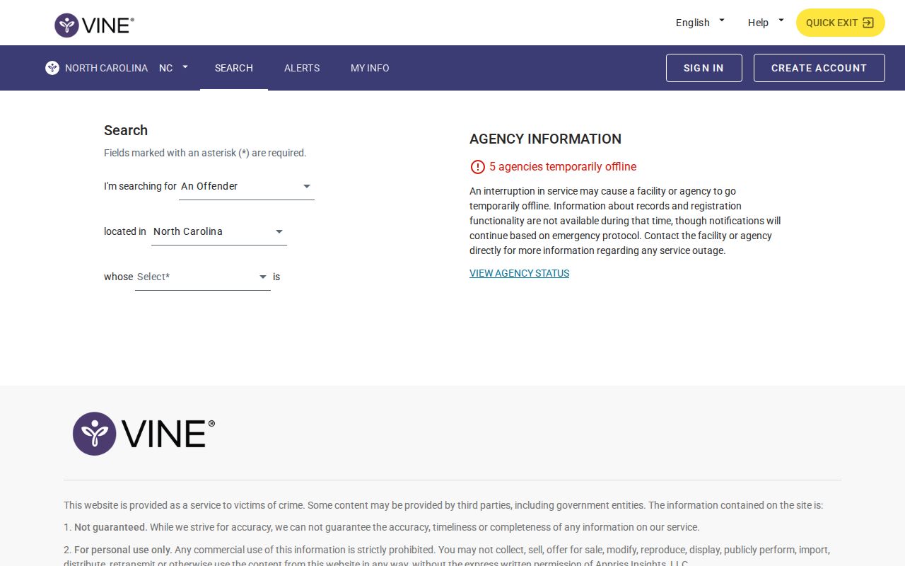 Wayne County VINELink release check person search