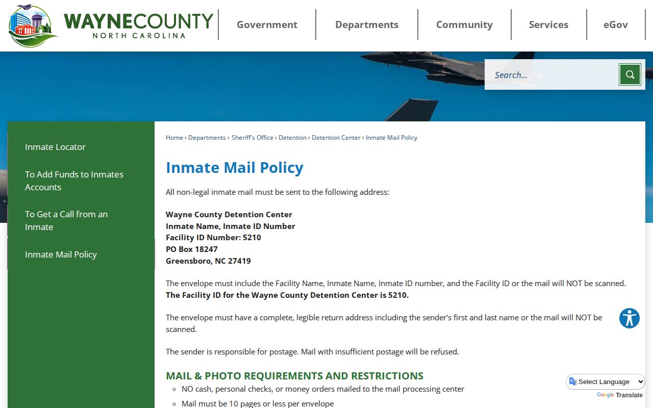 Wayne County Detention Center post-release mail record policy